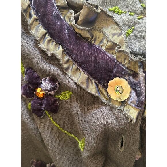 Cordelia Cardigan Sweater Purple Ruffly Embroidery Whimsigoth Artsy Womens M - Picture 4 of 11